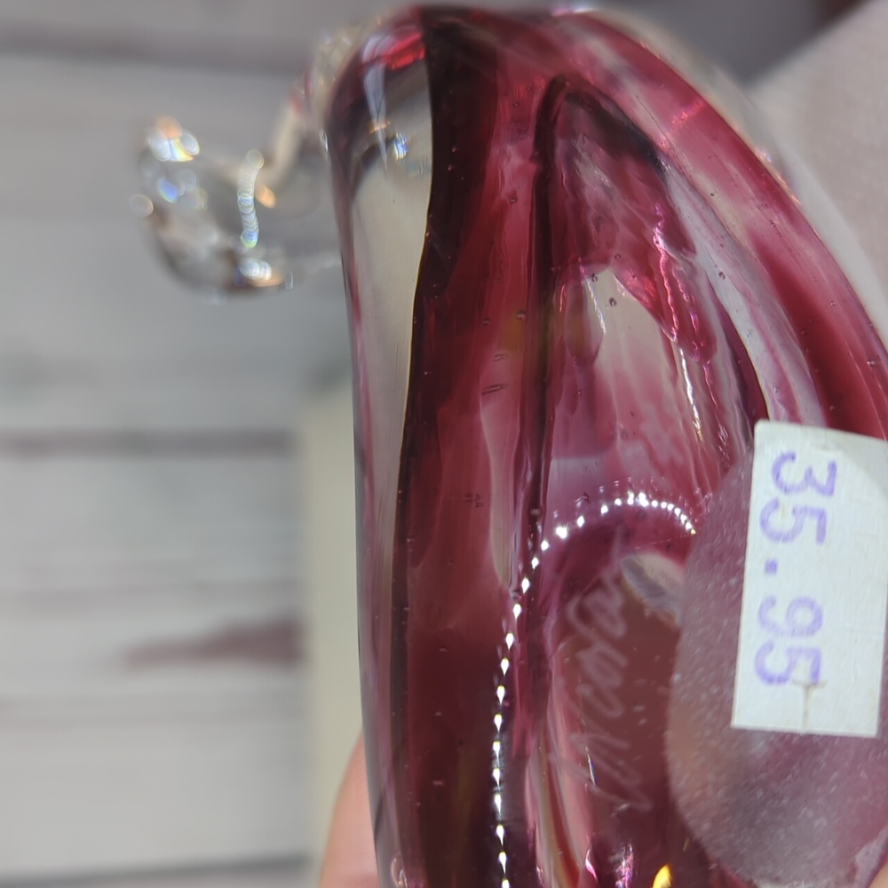Murano Style Glass Signed Corcoran Whale‎ Clear Cranberry Paperweight Figurine - Picture 13 of 15